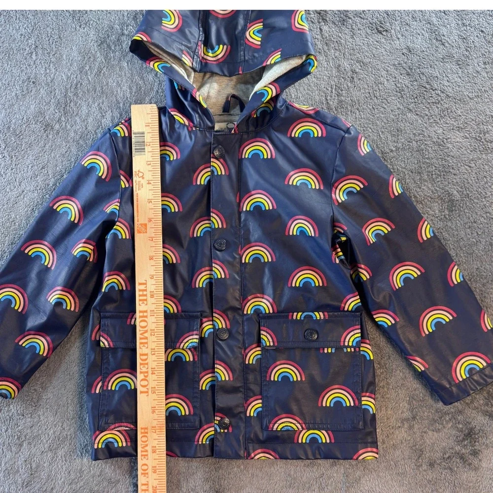 Gymboree Kids Navy Blue Rainbow Print Hooded Raincoat Jacket Size XS 4 140185909
